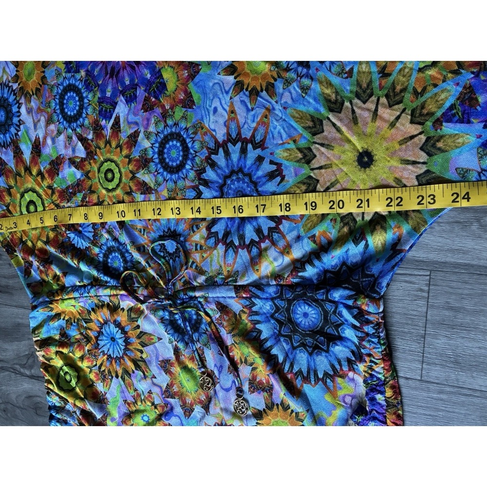 Luli Fama Medium Kaleidoscope Print Batwing Swim Cover Up Resort Tunic - Picture 7 of 16